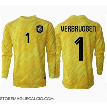 Paesi Bassi Bart Verbruggen #1 Portiere Maglia Gara Trasferta Repliche Europei 2024 Maniche Lunghe